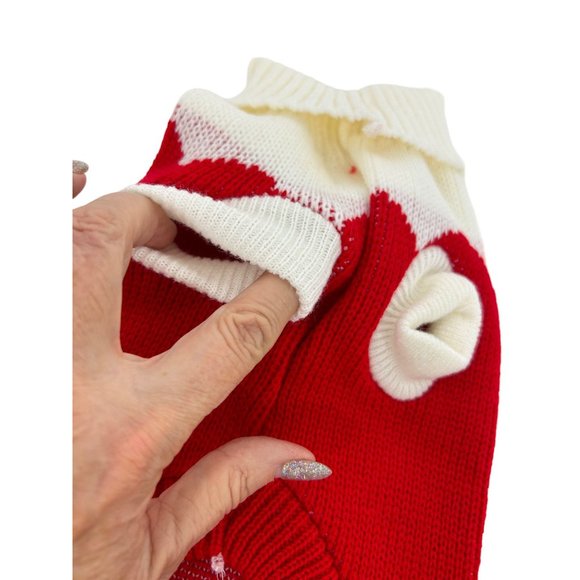 Dog Sweater Heart Graphic Red Ivory  S/M Acrylic Stretch Turtleneck - Picture 4 of 8